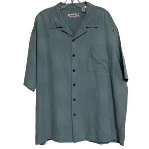 SUMMA Button-up Shirt Men's XXL Green Textured Silk Blend Short Sleeve Pocket